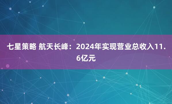 七星策略 航天长峰：2024年实现营业总收入11.6亿元